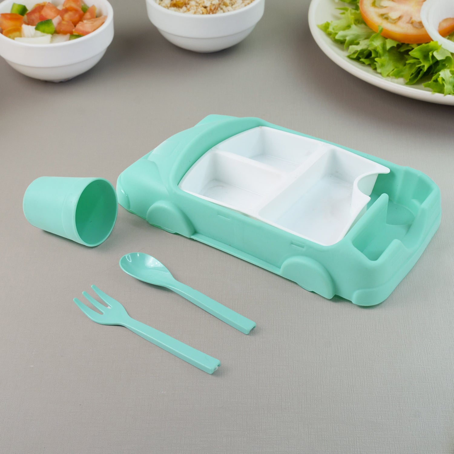 Kid's Car Shaped Plates Cup / Lunch Box Dinnerware Set (4 Pcs Set / 1000 ML Lunch Box) Kid's Car Shaped Plates Cup / Lunch Box Dinnerware Set (4 Pcs Set / 1000 ML Lunch Box)